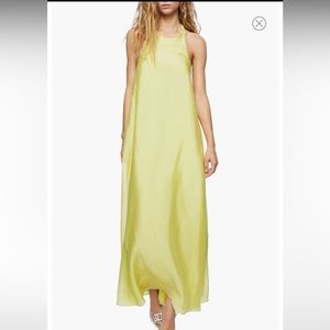 MANGO Yellow Silk Bow Halter Dress